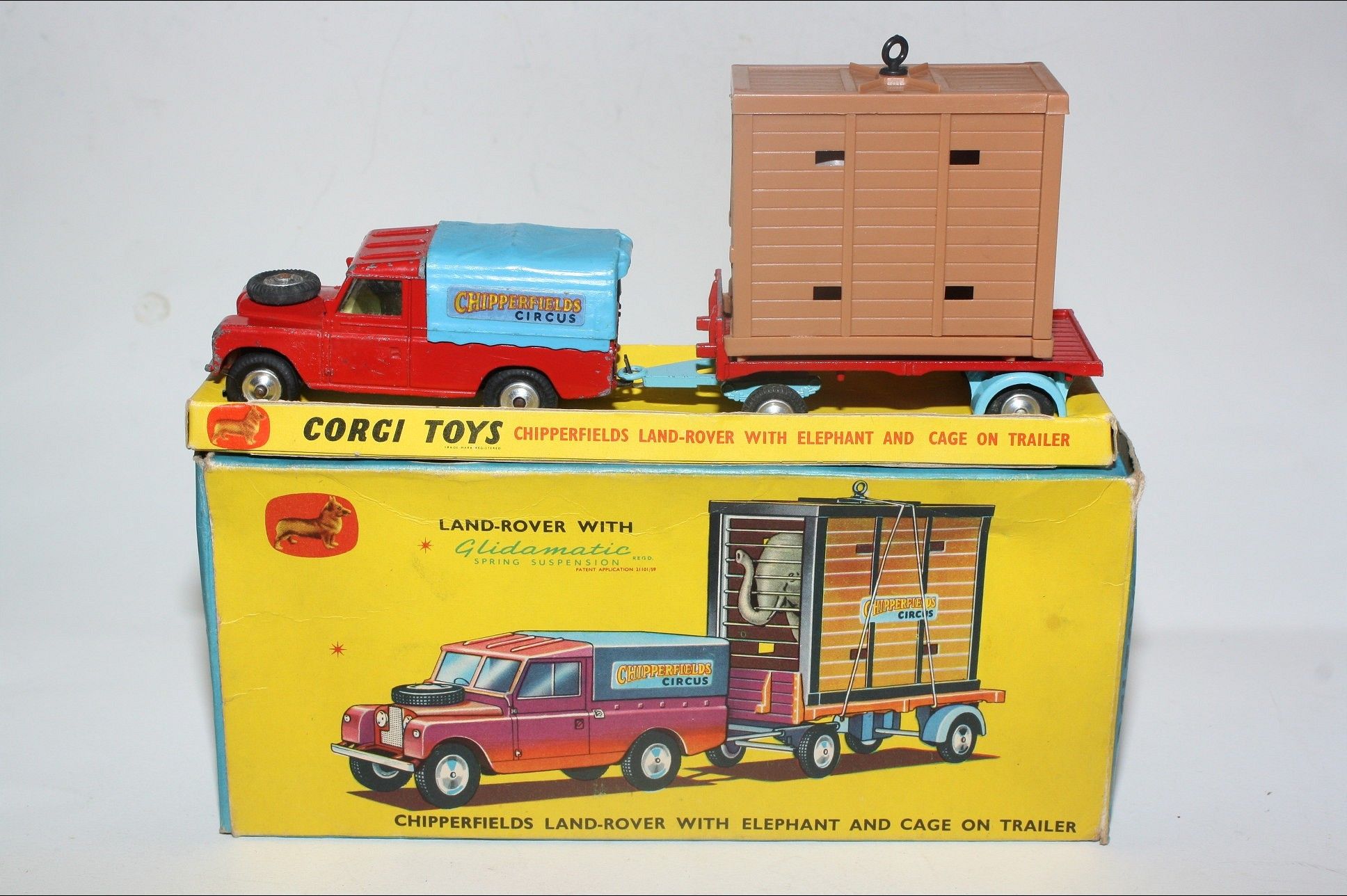 Corgi GS19 Land Rover and Elephant Cage on Trailer, VGC in Original Box ...