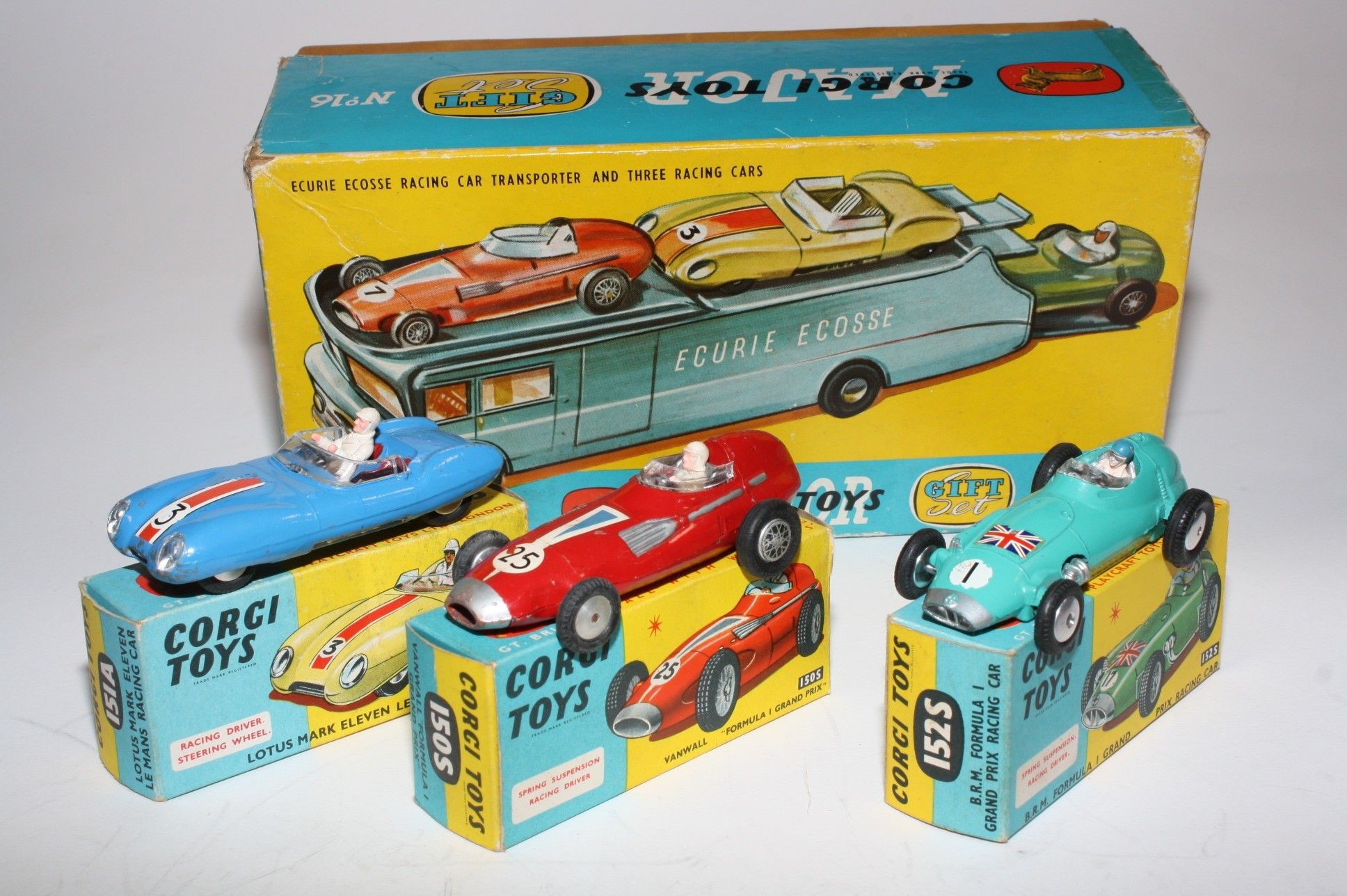 Corgi Gift Set 16 Ecurie Ecosse Transporter Racing Set, VGC Corgi Gift Set 16 Ecurie Ecosse Transporter Racing Set, VGC