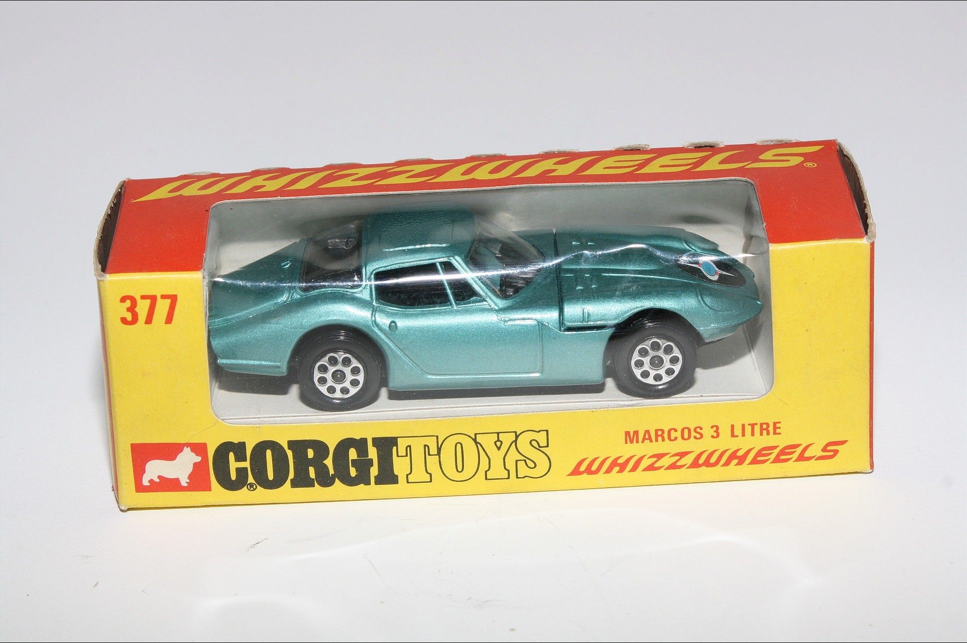 Corgi 377 Marcos 3 litre, Pale Blue, Mint in Good Original Box
